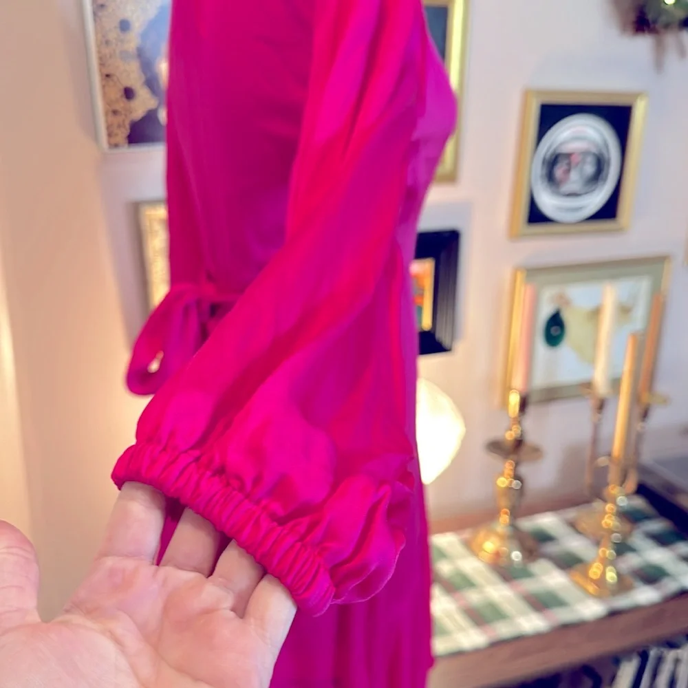 Banana Republic Pink Satin Ruffle Wrap Maxi Dress - Picture 7 of 8
